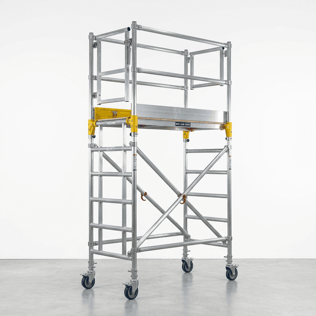 Foldable aluminium scaffold tower designed for indoor decorating and maintenance work