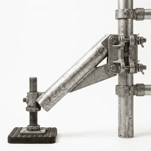 Complete scaffold outrigger system used to illustrate product-path decisions that depend on package logic