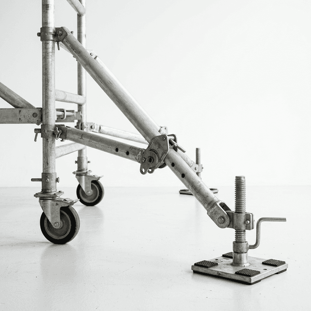 Extended scaffold outrigger support on higher configuration