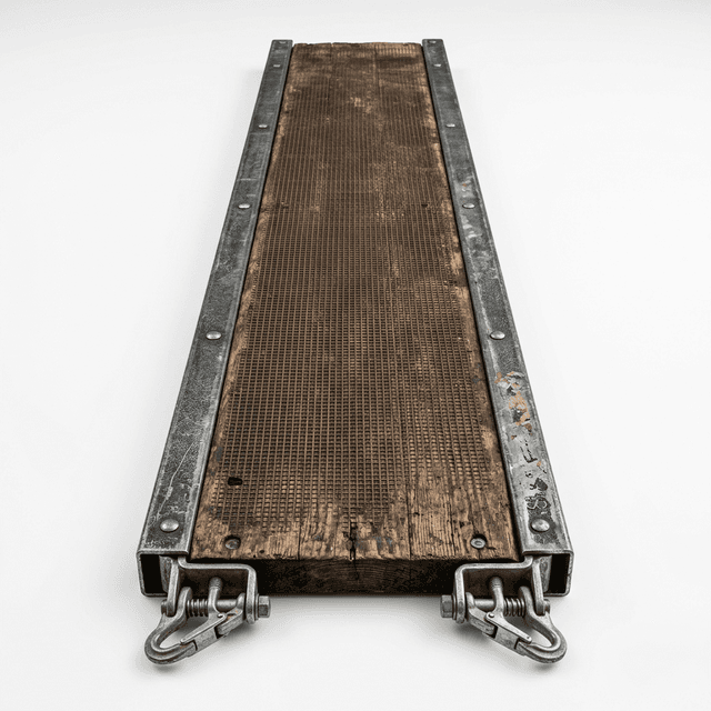 Full-width aluminium scaffold platform used to illustrate deck-space decisions for 8m towers