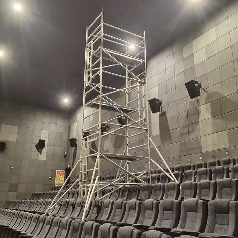 Aluminium tower kit laid out before scaffolding assembly